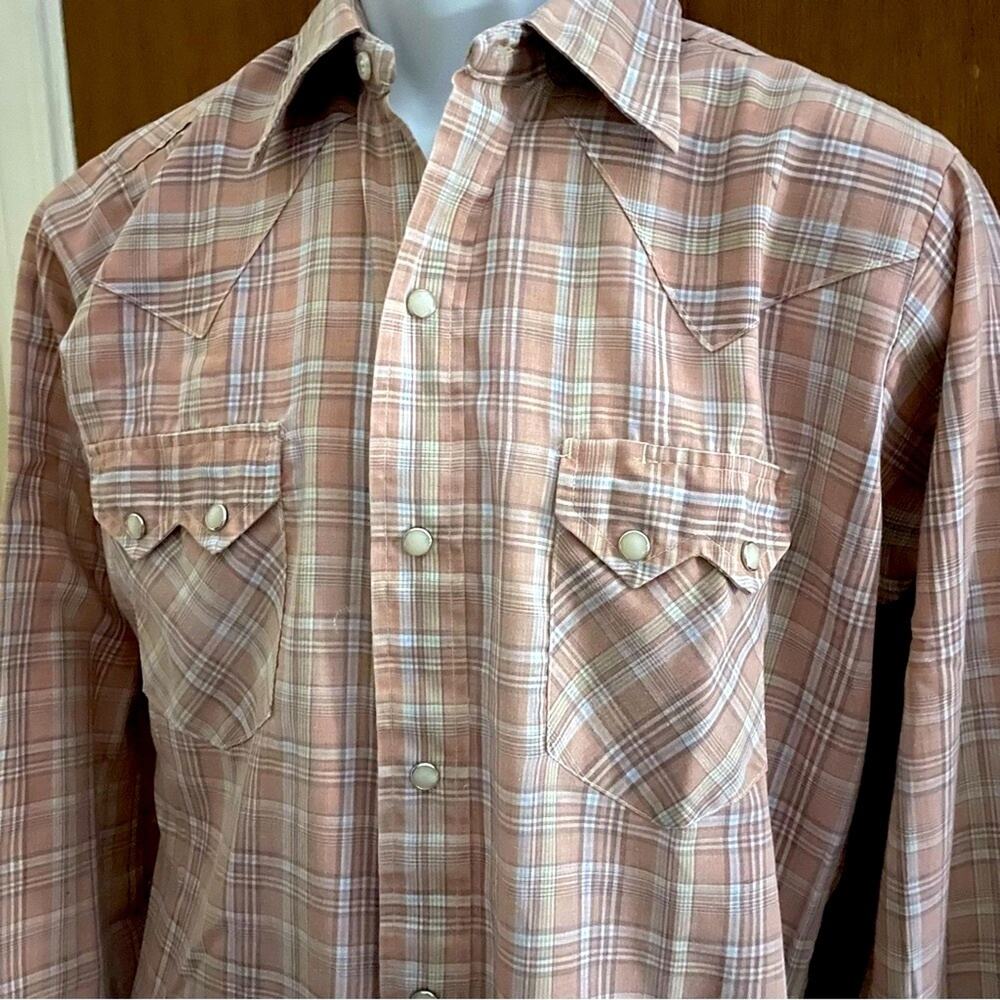 70s Western tan plaid cowboy shirt
